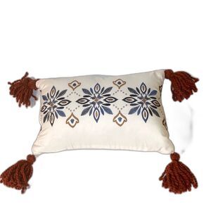 Decorative Accent Pillow Floral Embroidery with Tassels Rectangular  12 x 18 in